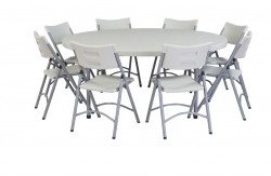 60in round white table with 8 chairs(Contact For Booking)